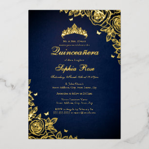 Gold Foil Rose Navy Quinceanera Geburtstag Folieneinladung