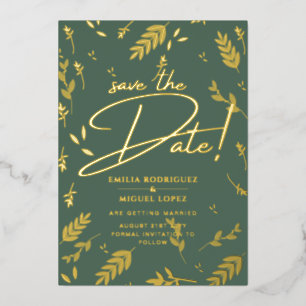 Gold Foil Sage Grüne Blätter Hochzeitstornieren Fo Folieneinladung