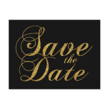 Gold Foil SAVE THE DATE Black Wedding Postcard