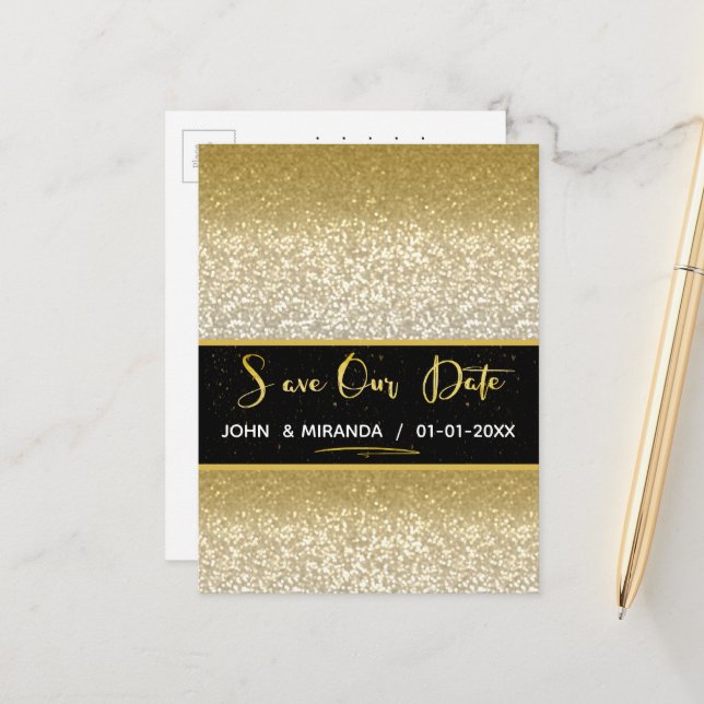 Gold Foil Save the Date Glitzer Ankündigungspostkarte (Vorderseite/Rückseite Beispiel)