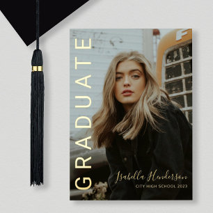 Gold Foil Script 2 Photo Graduation Announcement Folieneinladung