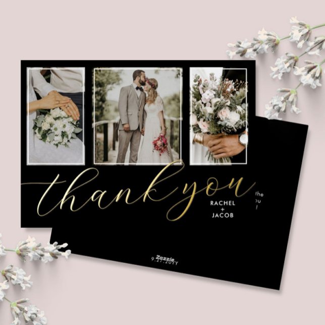 Gold Foil Script 3-Foto Hochzeit Dankeschön Karte (Von Creator hochgeladen)