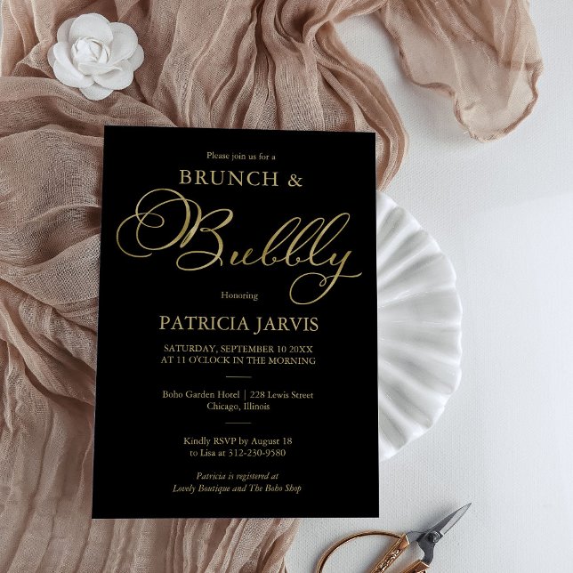Gold Foil Script Brunch und Bubbly Brautparty Einladung (Von Creator hochgeladen)