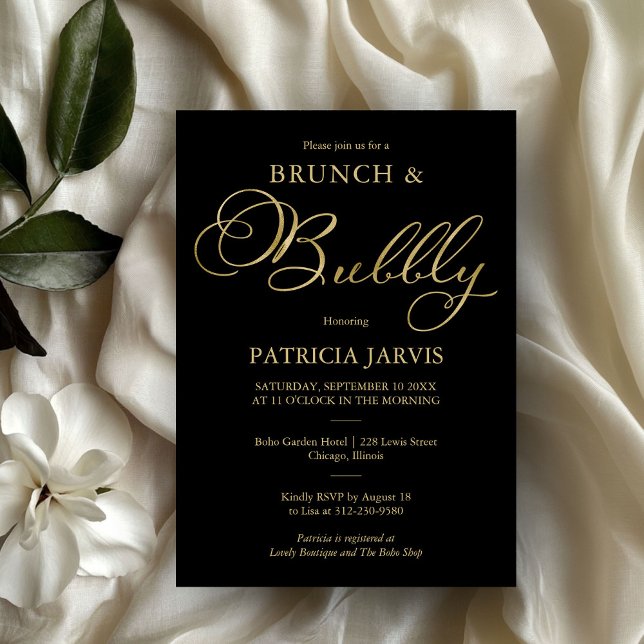 Gold Foil Script Brunch und Bubbly Brautparty Einladung (Von Creator hochgeladen)