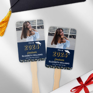 Gold Foil Script Confetti Foto Blue Grad Fächer