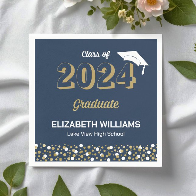 Gold Foil Script Confetti Graduation Party Blue Serviette (Von Creator hochgeladen)