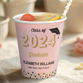 Gold Foil Script Confetti Graduation Party Pink Pappbecher