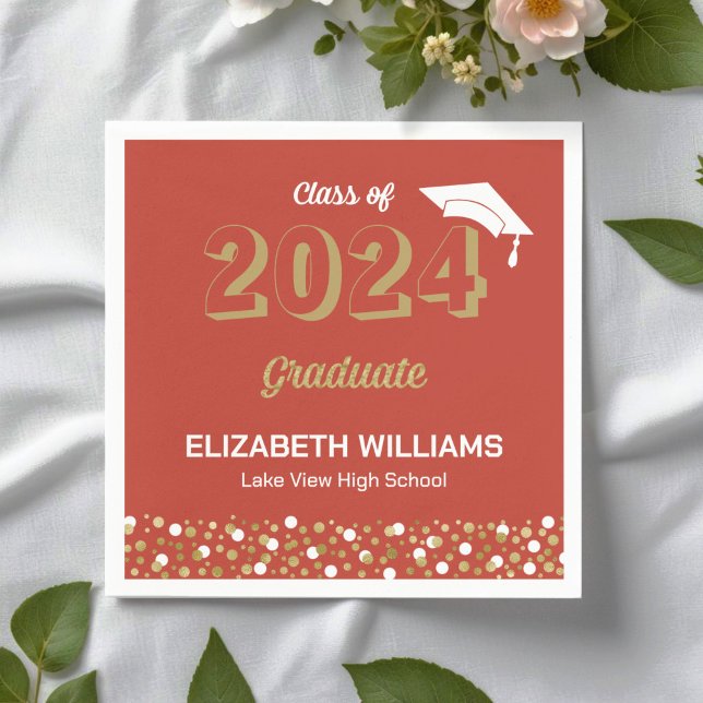 Gold Foil Script Confetti Graduation Party Red Serviette (Von Creator hochgeladen)