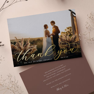 Gold Foil Script Wedding Foto Danke Karte