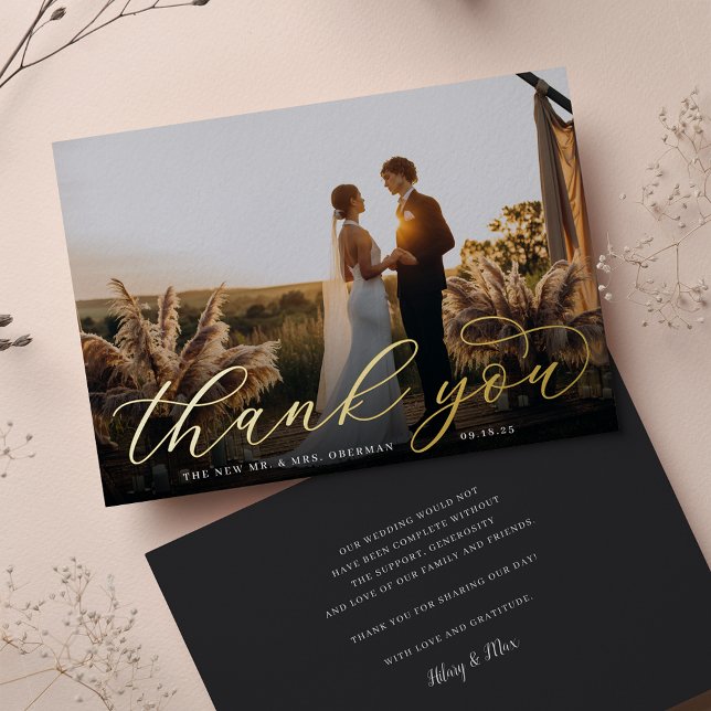 Gold Foil Script Wedding Foto Danke Karte (Von Creator hochgeladen)