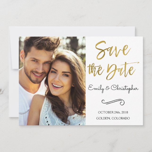Gold Foil Script Wedding Save the Date Foto (Vorderseite)