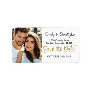 Gold Foil Script Wedding Save the Date Foto Adressaufkleber