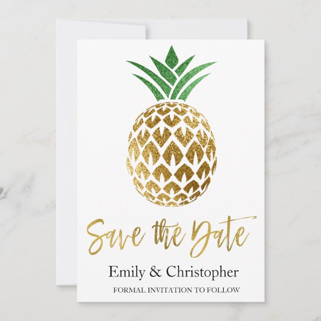 Gold Foil Script Wedding Save the Date Pineape (Vorderseite)