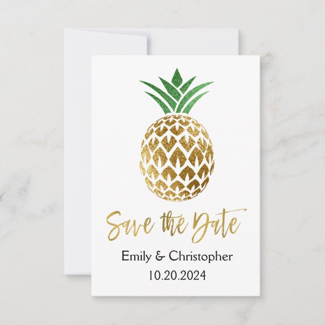 Gold Foil Script Wedding Save the Date Pineape (Vorderseite)