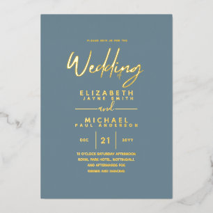 GOLD FOIL Sea Glass Blue Modern All-in-1 Wedding Folieneinladung