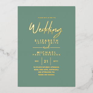 GOLD FOIL Sea Glass Green Modern All-in-1 Wedding Folieneinladung