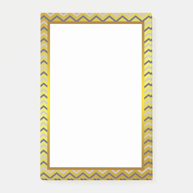 Gold Foil Silver Grau Zickzack Zigzag Muster Post-it Klebezettel (Vorderseite)