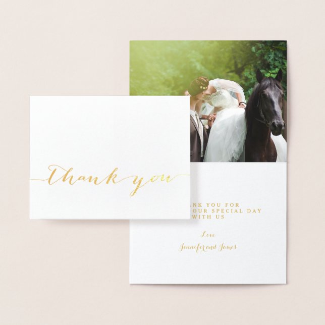 Gold Foil Simple Script Wedding Danke Foto Folienkarte (Anzeige)