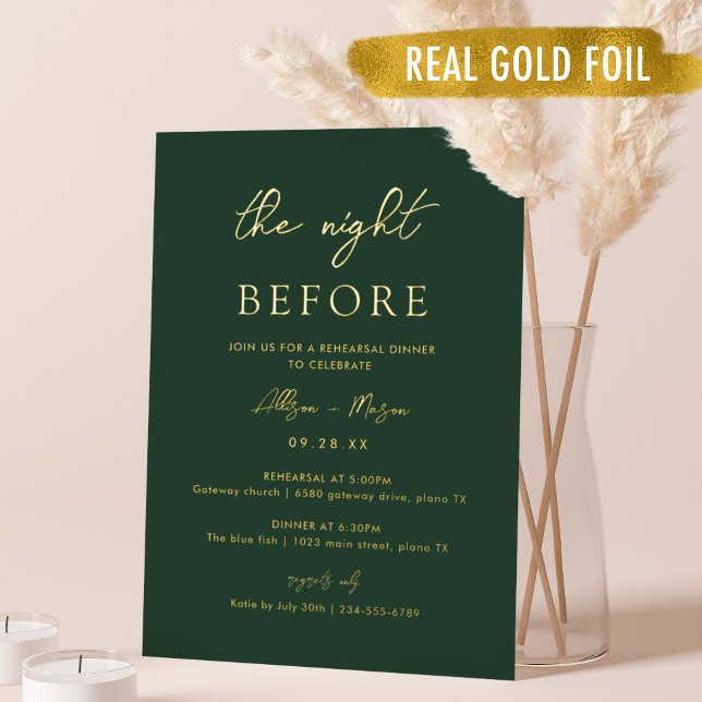 Gold Foil Smaragd Grün die Nacht vor dem Abendesse Folieneinladung (Von Creator hochgeladen)