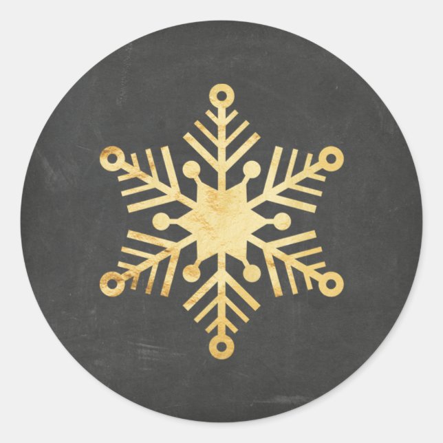 Gold Foil Snowflake Weihnachtskleber Runder Aufkleber (Vorderseite)