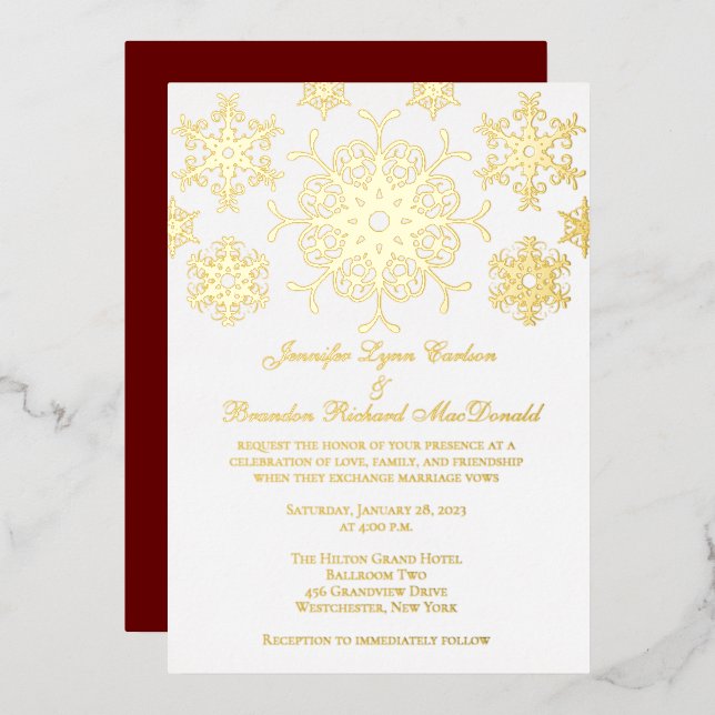 Gold Foil Snowflakes Hochzeit Einladung (Vorderseite/Rückseite)