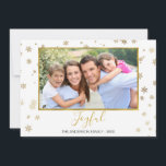 Gold Foil Snowflakes Joyful Foto Card Feiertagskarte<br><div class="desc">Imitats Gold Foil Schneeflocken - Frohe Weihnachten - Feierliche Fotokarte. Das Bild,  das Datum und der Familienname können auf dieser einfachen und eleganten Weihnachtsfotokarte ersetzt werden.</div>