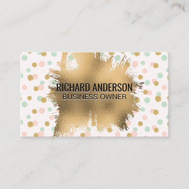 Gold Foil Spritzer | Glitzer Confetti | Polka Dot Visitenkarte (Vorderseite)
