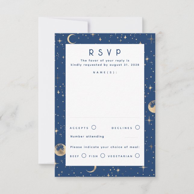 Gold Foil Stars Celestial Wedding RSVP (Vorderseite)