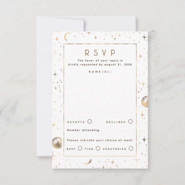 Gold Foil Stars Celestial Wedding RSVP (Vorderseite)
