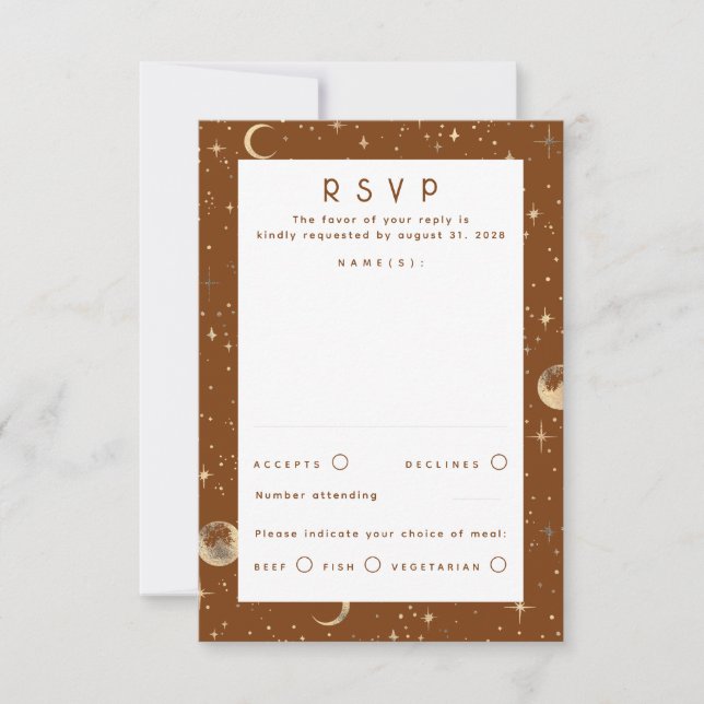 Gold Foil Stars Celestial Wedding RSVP Karte (Vorderseite)