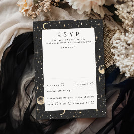 Gold Foil Stars Celestial Wedding RSVP Karte