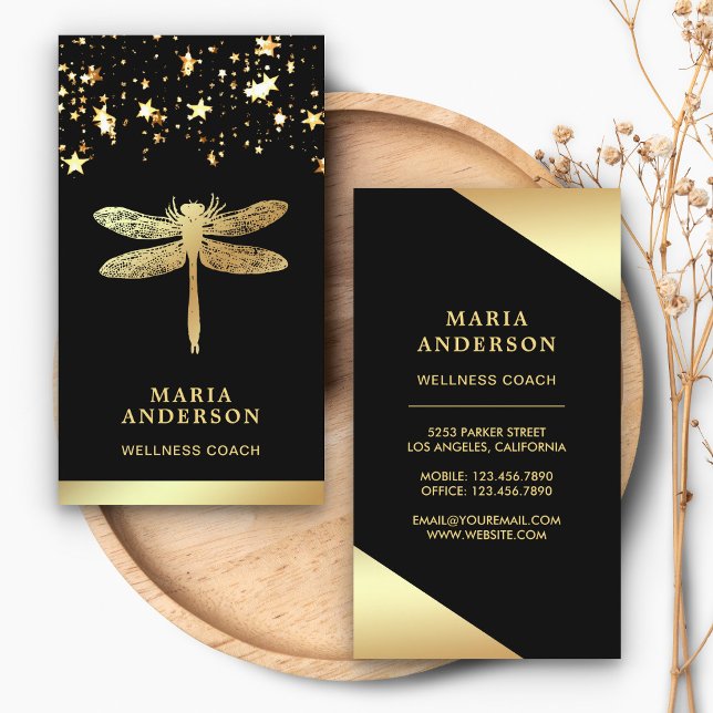 Gold Foil Stars Confetti Gold Dragonfly Visitenkarte (Von Creator hochgeladen)