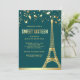 Gold Foil Stars Eiffelturm Aquamarin 16 . Geburtst Einladung (Stehend Vorderseite)
