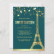 Gold Foil Stars Eiffelturm Aquamarin 16 . Geburtst Einladung (Vorderseite)
