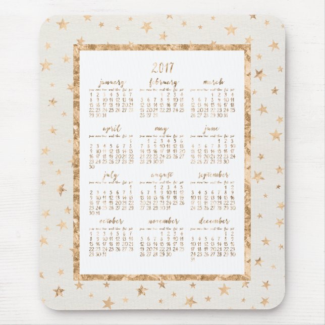 Gold Foil Stars Kalender 2017 Mouse Pads Creme Mousepad (Vorne)