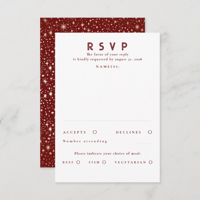 Gold Foil Stars Modern Wedding RSVP (Vorne/Hinten)