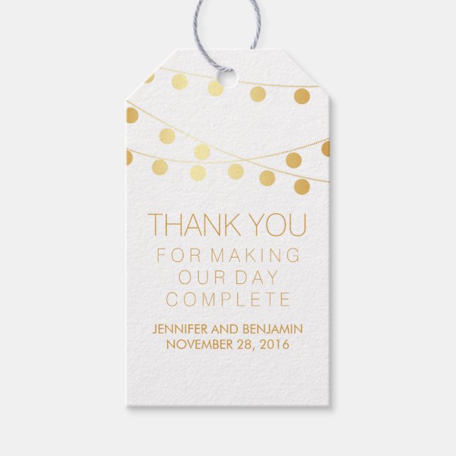 Gold Foil String Lights Elegante Hochzeit Geschenkanhänger (Vorderseite)