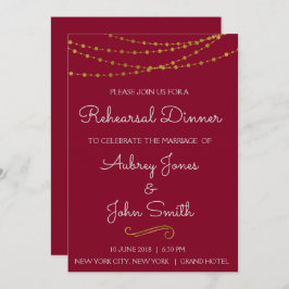 Gold Foil String Lights & Script Probe Dinner Einladung