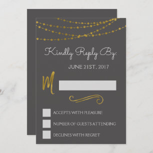 Gold Foil String Lights & Script UAWG Reply Card Einladung