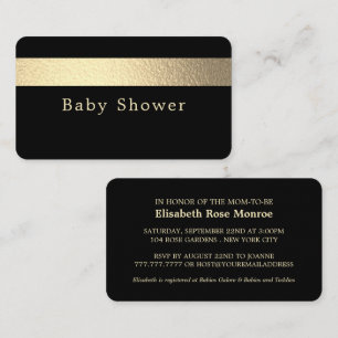 Gold Foil Strip, Jet Black Baby Shower Ticket