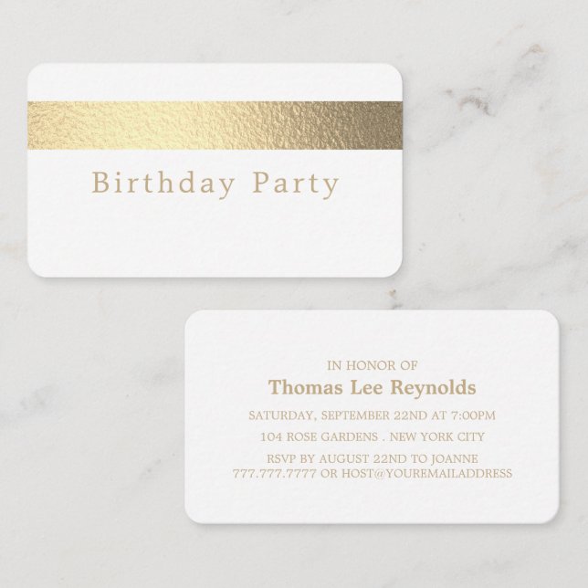 Gold Foil Strip, Weiß, Geburtstagsparty Ticket (Vorne/Hinten)