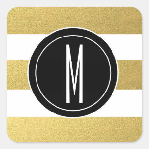 GOLD FOIL STRIPES   SCHWARZMONOGRAMM QUADRATISCHER AUFKLEBER
