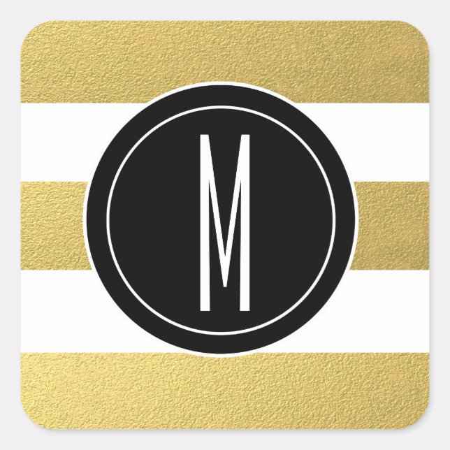GOLD FOIL STRIPES | SCHWARZMONOGRAMM QUADRATISCHER AUFKLEBER (Vorderseite)