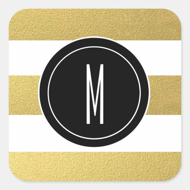 GOLD FOIL STRIPES | SCHWARZMONOGRAMM QUADRATISCHER AUFKLEBER (Vorderseite)
