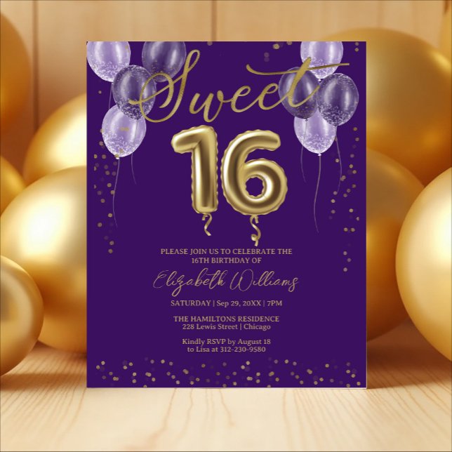 Gold Foil Sweet 16 Balloons Budget Einladungen (Von Creator hochgeladen)