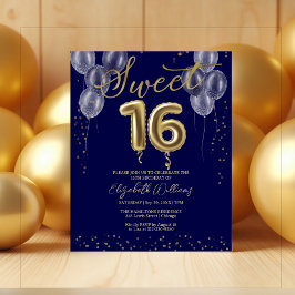 Gold Foil Sweet 16 Balloons Budget Einladungen