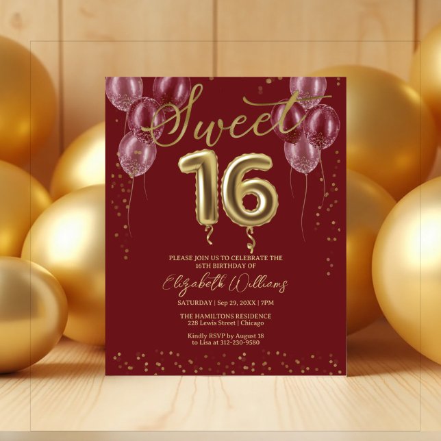 Gold Foil Sweet 16 Balloons Budget Einladungen (Von Creator hochgeladen)