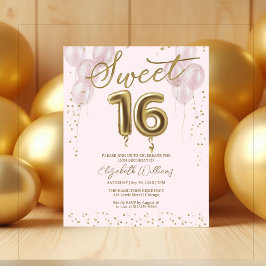 Gold Foil Sweet 16 Balloons Budget Einladungen