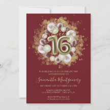 Gold Foil Sweet 16 Bday Balloons Party Burgund