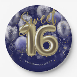 Gold Foil Sweet 16 Bday Balloons Party Royal Blue Pappteller